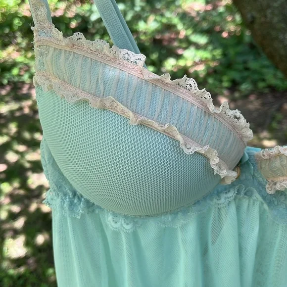 Elegant Lace Trim Babydoll Lingerie in Light Blue - Picture 2 of 12